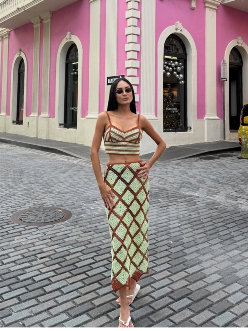 ZARA CROCHET SKIRT SET , COORD SET, green brown - Picture 12 of 15